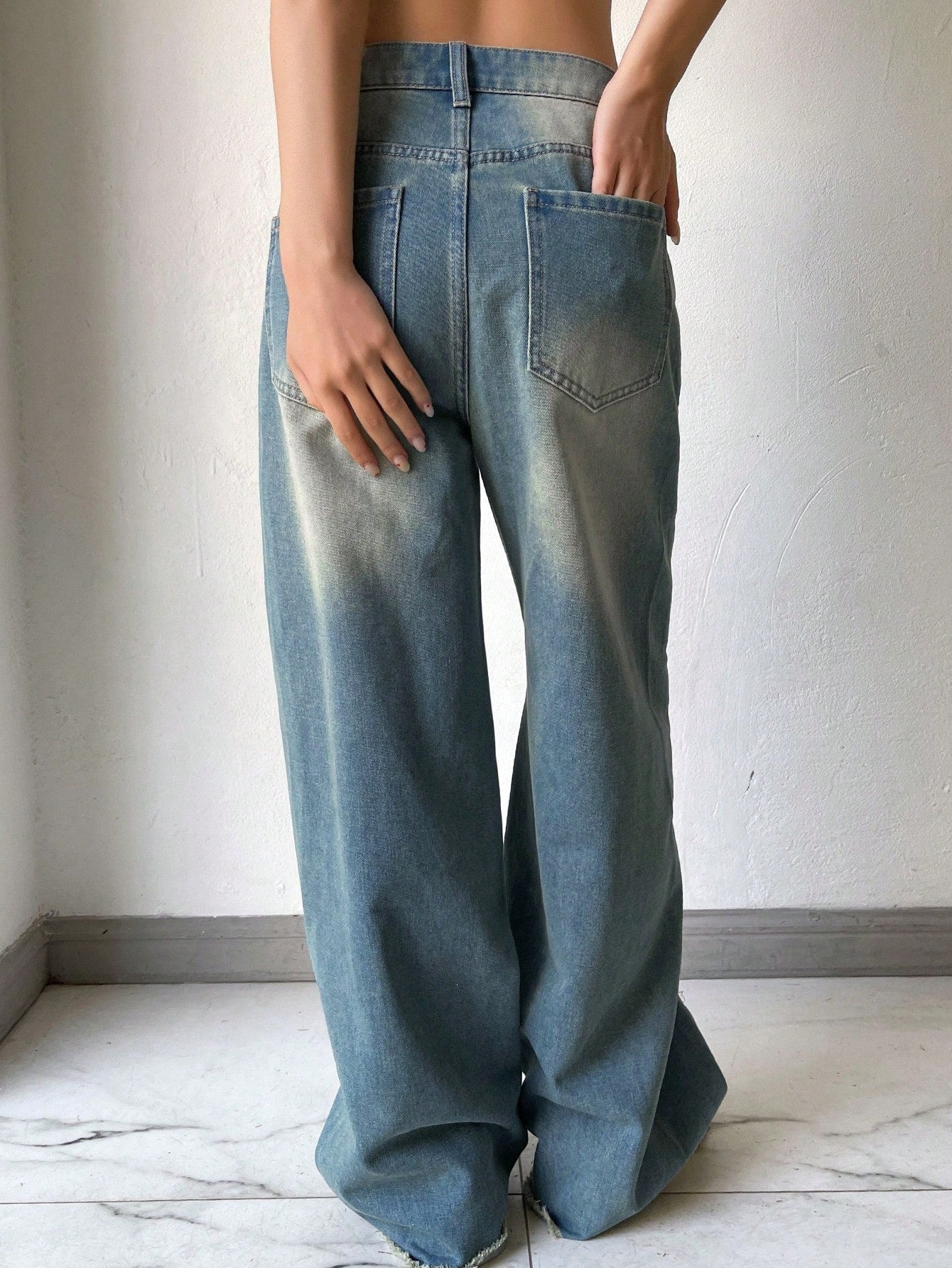 Maxct Women's Casual Wide-Leg Denim Pants With Pockets For Daily And Commuting