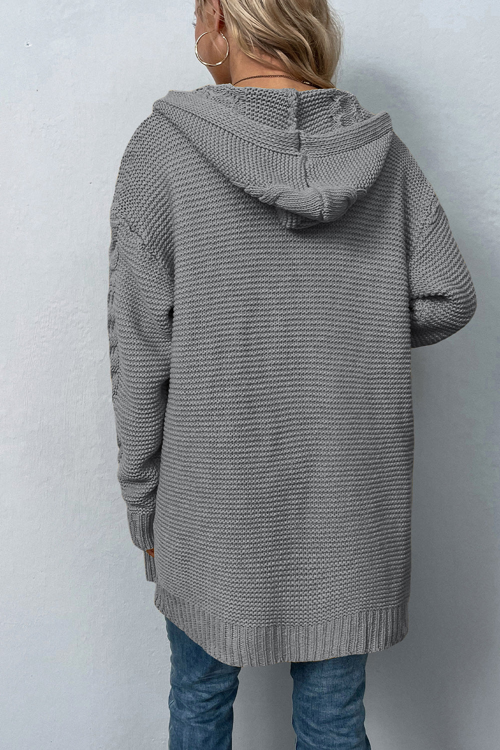 Maxct &Cable-Knit Dropped Shoulder Hooded Cardigan