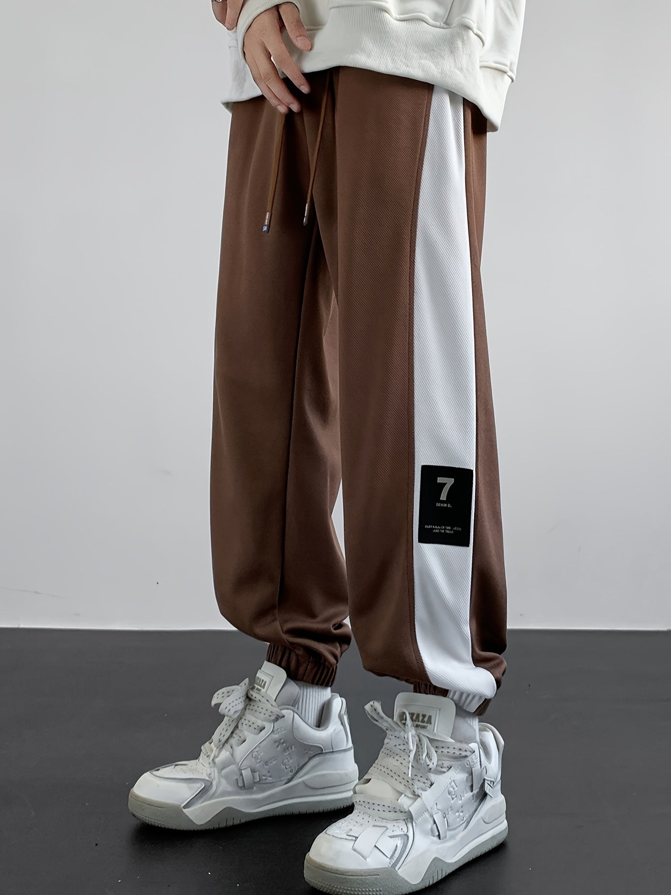 Maxct  Chic Color Block Joggers, Men's Casual Stretch Waist Drawstring Sports Pants Sweatpants