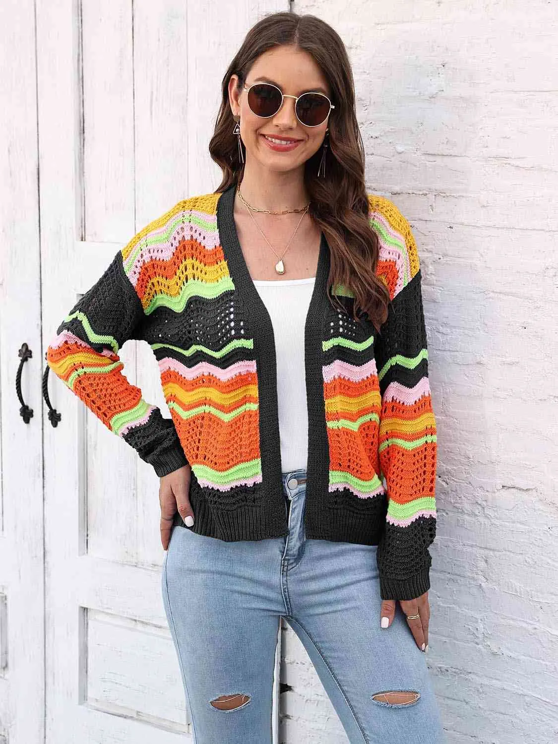 Maxct &Open Front Openwork Cardigan