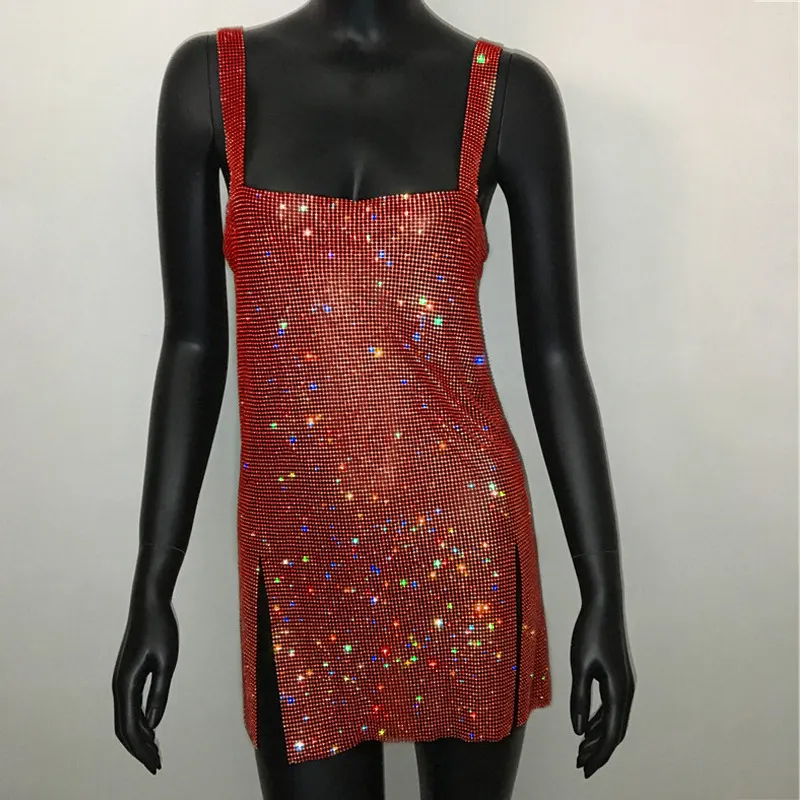 Maxct cybergoth dress to impress Fashion Women's Sexy Low Cut Rhinestone Dress Hot Girl Short Skirt Metal Suspender Dress Gown