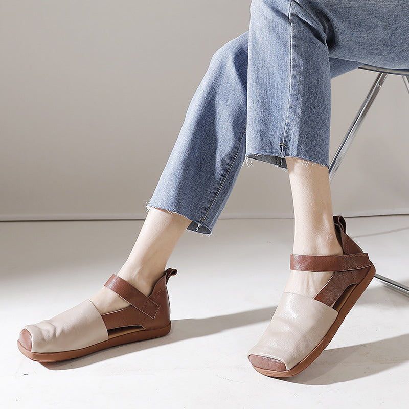Versatile Leather Square Toe Flat Shoes Maxct