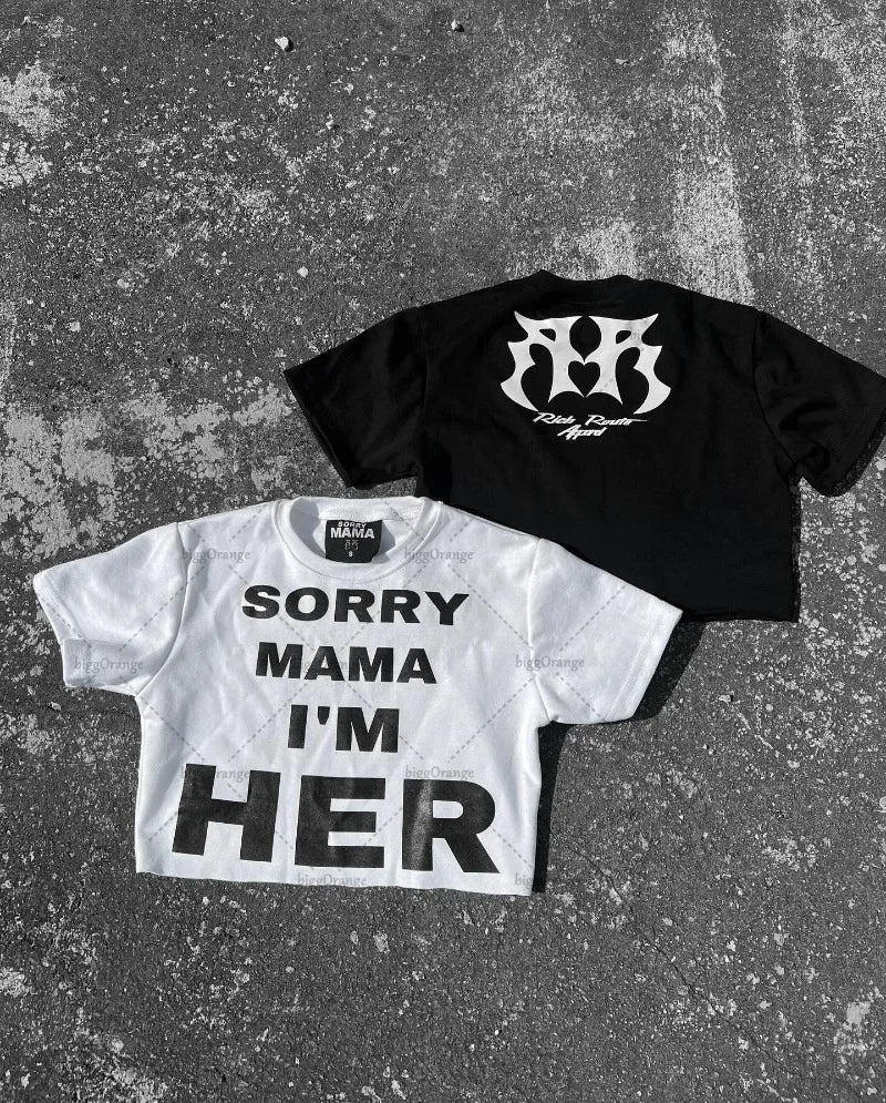 Maxct Street Harajuku Retro Casual Clothing Gothic Punk Round Neck Short-sleeved Women Y2k Letter Printed Oversized Top T-shirt Men