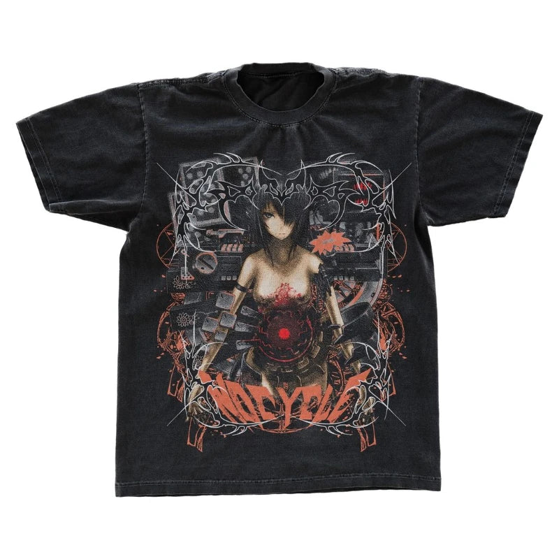 Maxct 90s Streetwear Gothic Streetwear T Shirts Men Harajuku Retro Print Pattern Oversized Tshirt Y2K Punk Skull Demon Graphic Short Sleeved Tops