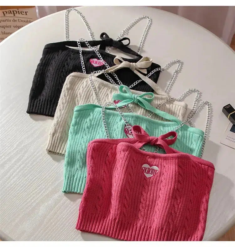 Maxct &Chain Strap Knitted Crop Top