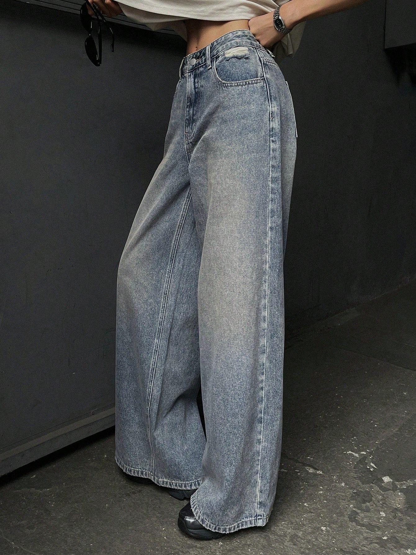 Maxct Women's Casual Loose-Fit Wide Leg Denim Pants With Pockets For Everyday/Travel