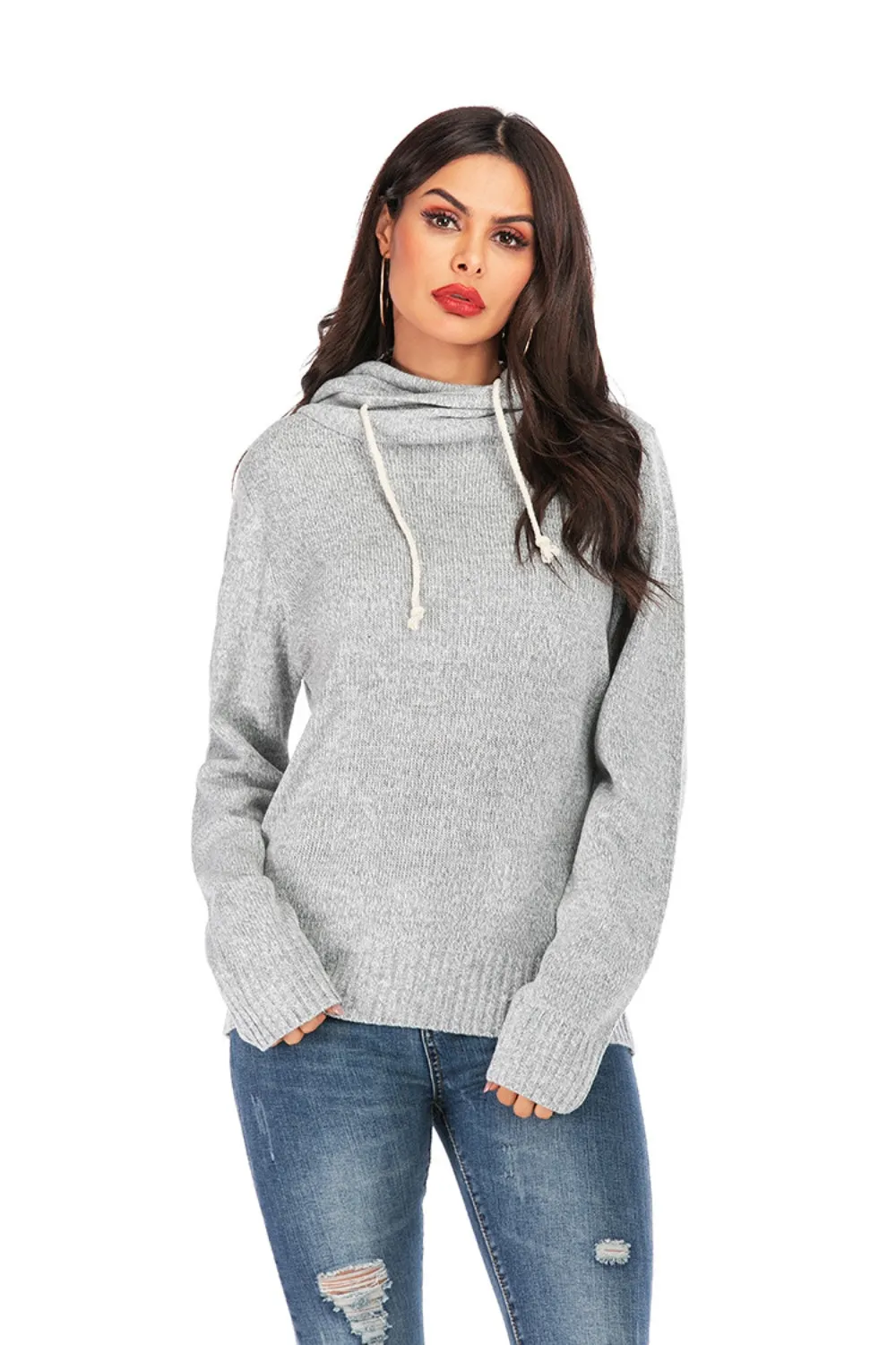 Maxct &Drawstring Mock Neck Long Sleeve Sweater