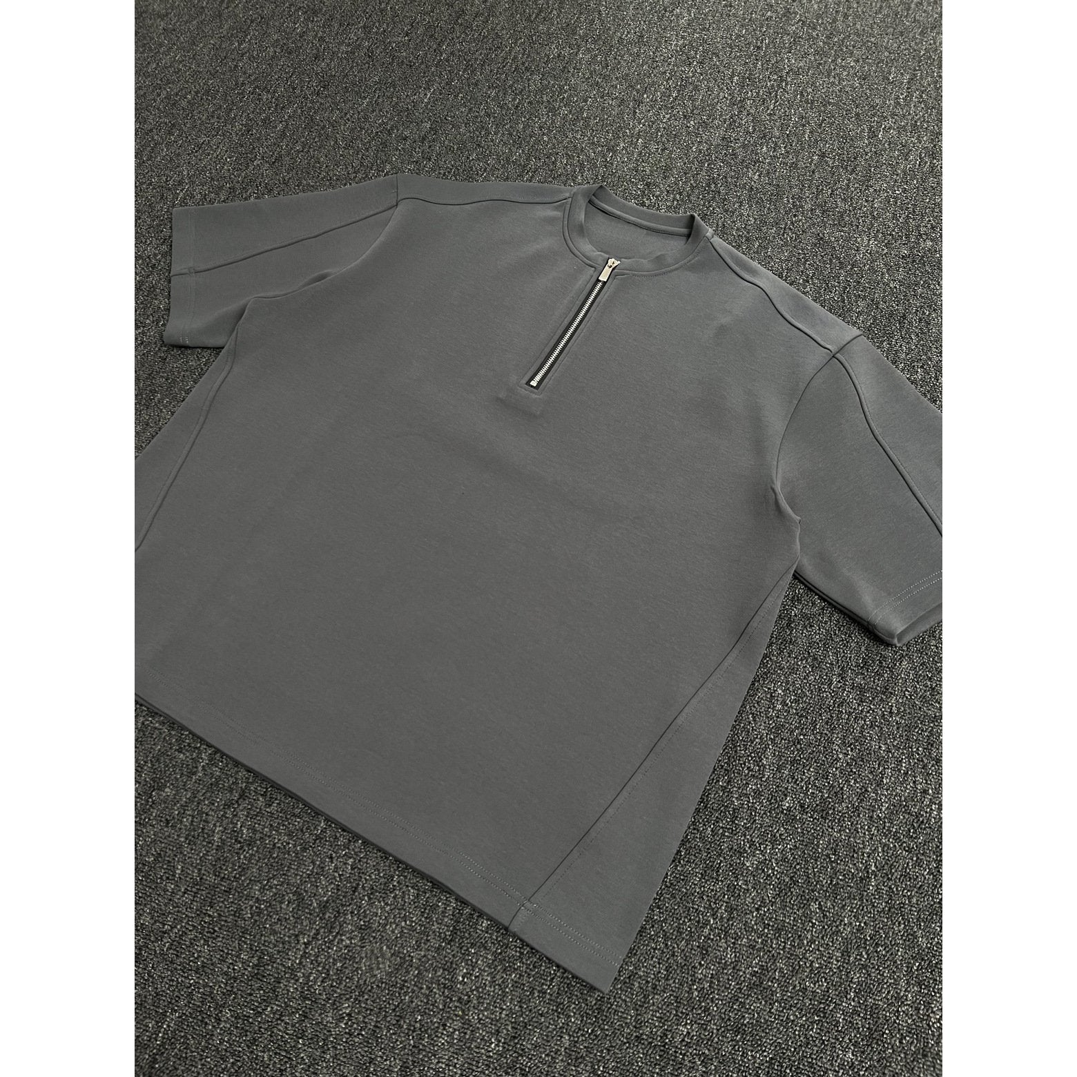 Maxct 90s Streetwear American Style Trendy Brand Niche Simple Pure Cotton Short-sleeved T-shirt Men's Summer New Loose Street Half-zipper Short-sleeved Top