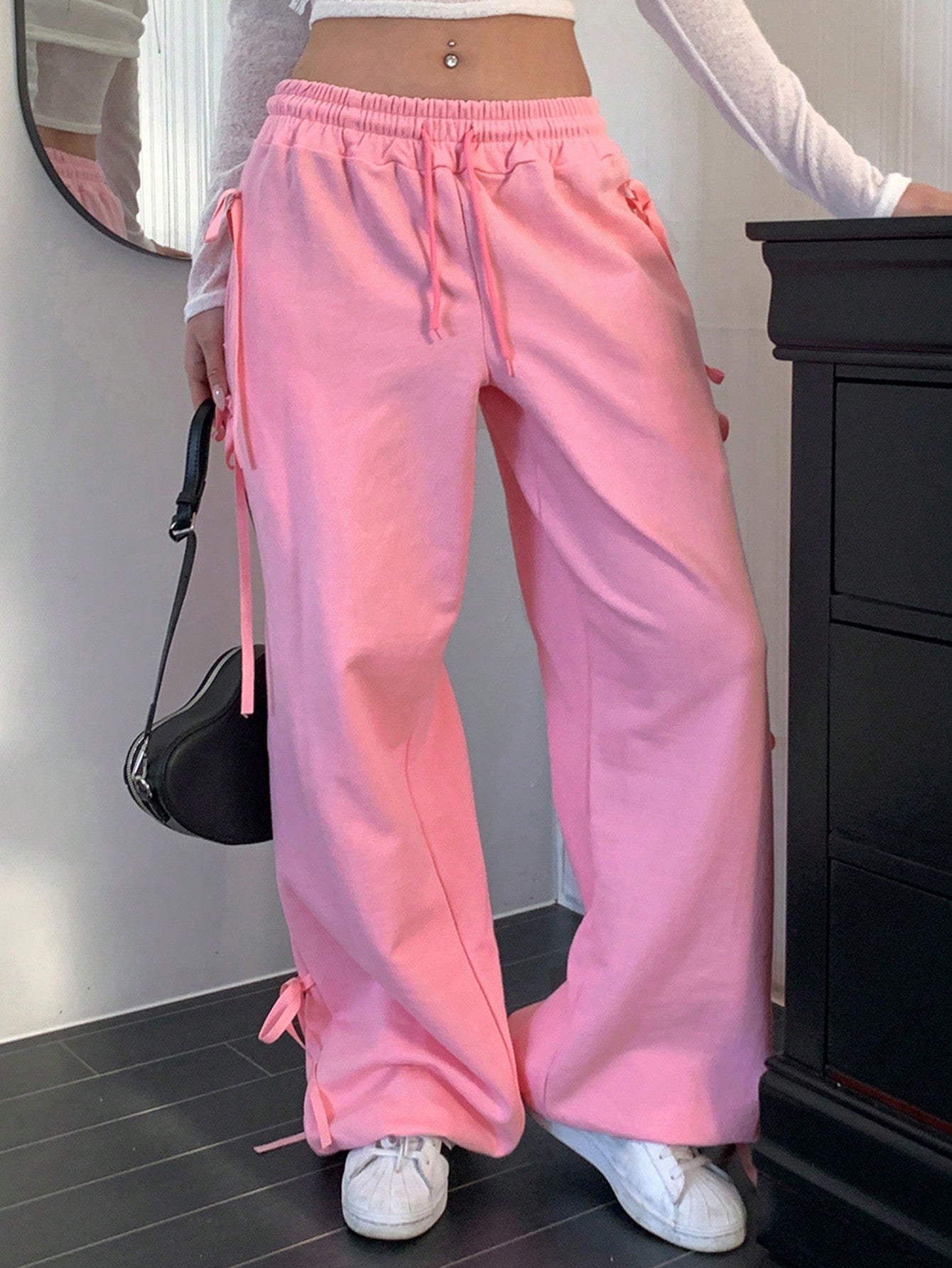 Maxct Women's Side Bowknot Drawstring Loose Sports Pants