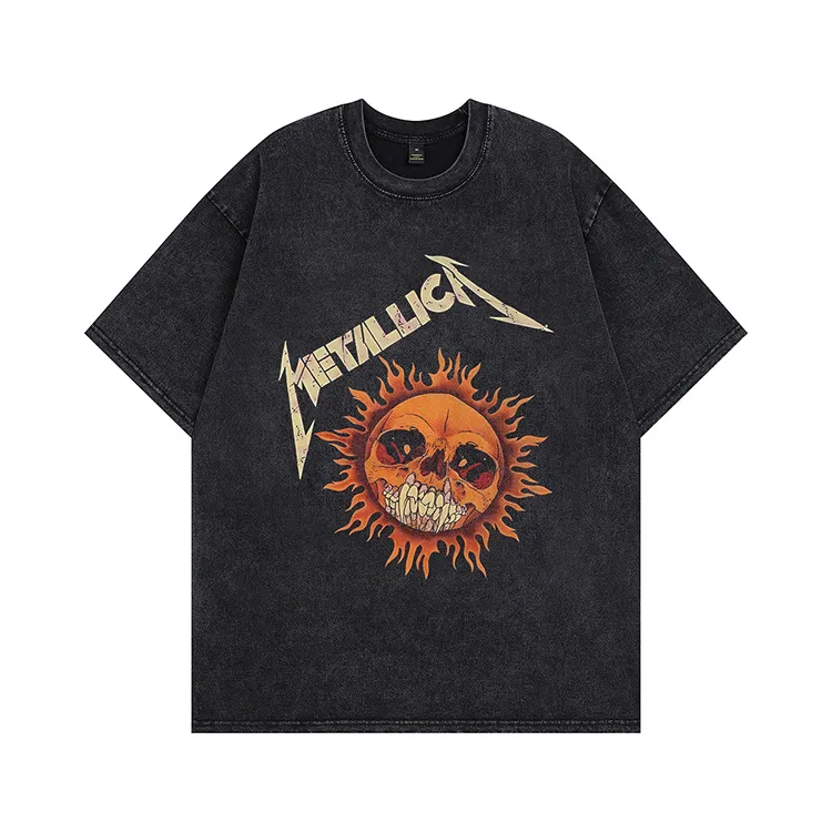 Maxct street fashion men streetwear Summer American Retro Washed Vintage Cotton Short-Sleeved Men's and Women's Retro Loose High Street Couple's T-shirt