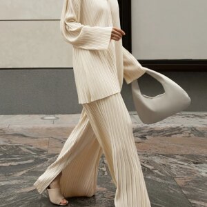 Maxct Oversized Leisure Pleat Pockets Two Piece Pants Set