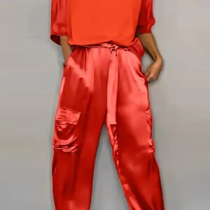 Maxct Satin Half Sleeve Shirt Two-piece Pants Set