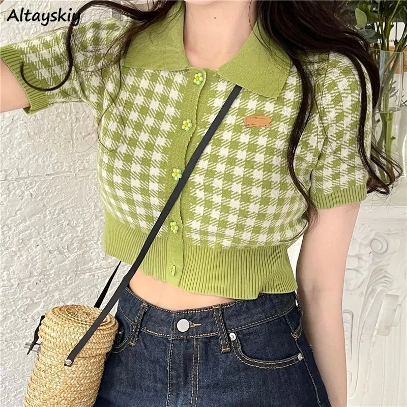 Maxct Short Sleeve T-shirts Women Summer Crop Tops Korean Style Girls Sweet Ins Fashion Simple Tender Designer All-match Knitted