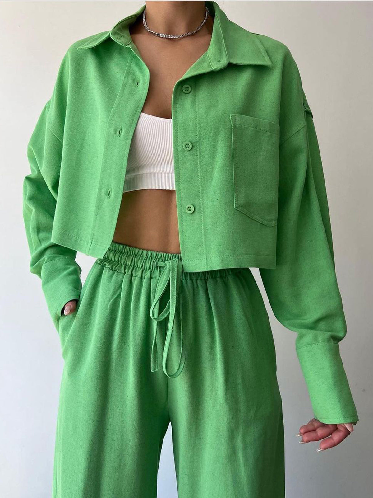 Maxct Collared Drawstring Two Piece Pants Set - Image 12