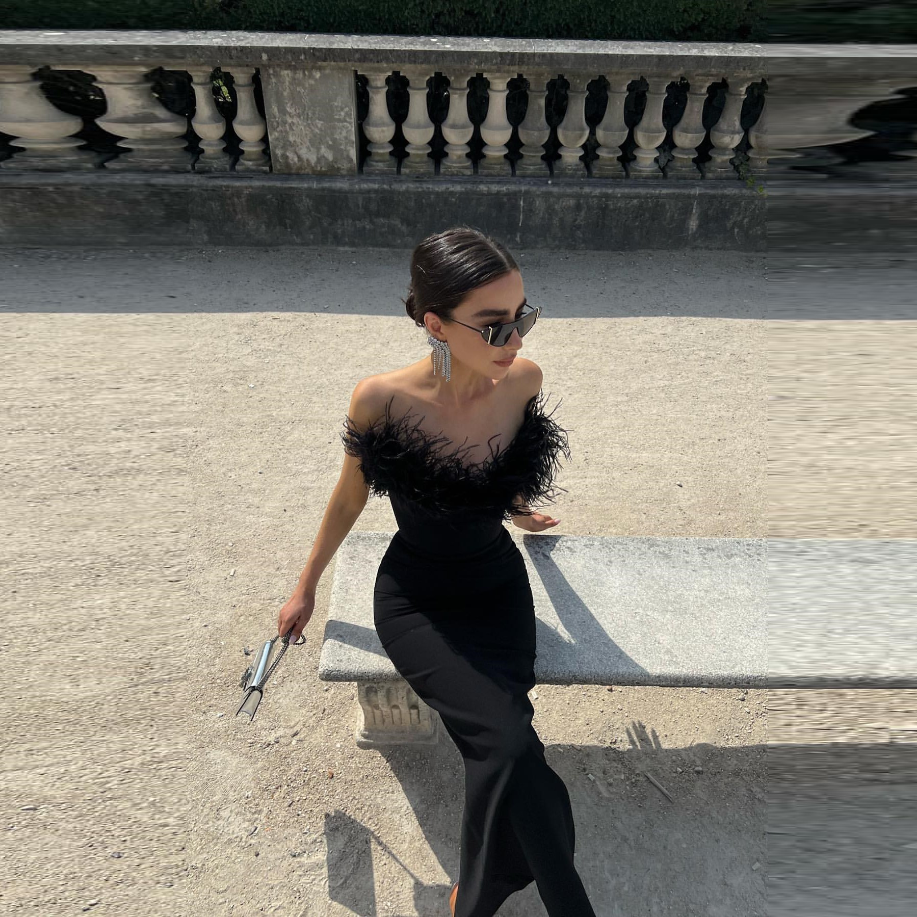 High-end Trendy Niche Designer Evening Dress Autumn And Winter Women's Clothing Trend Ostrich Hair Gowns Bandage Dress Women