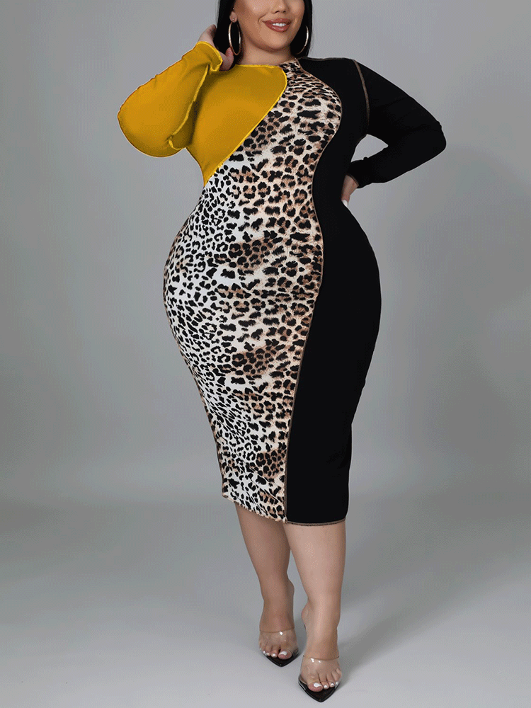 Leopard Patchwork Midi Dress Maxct