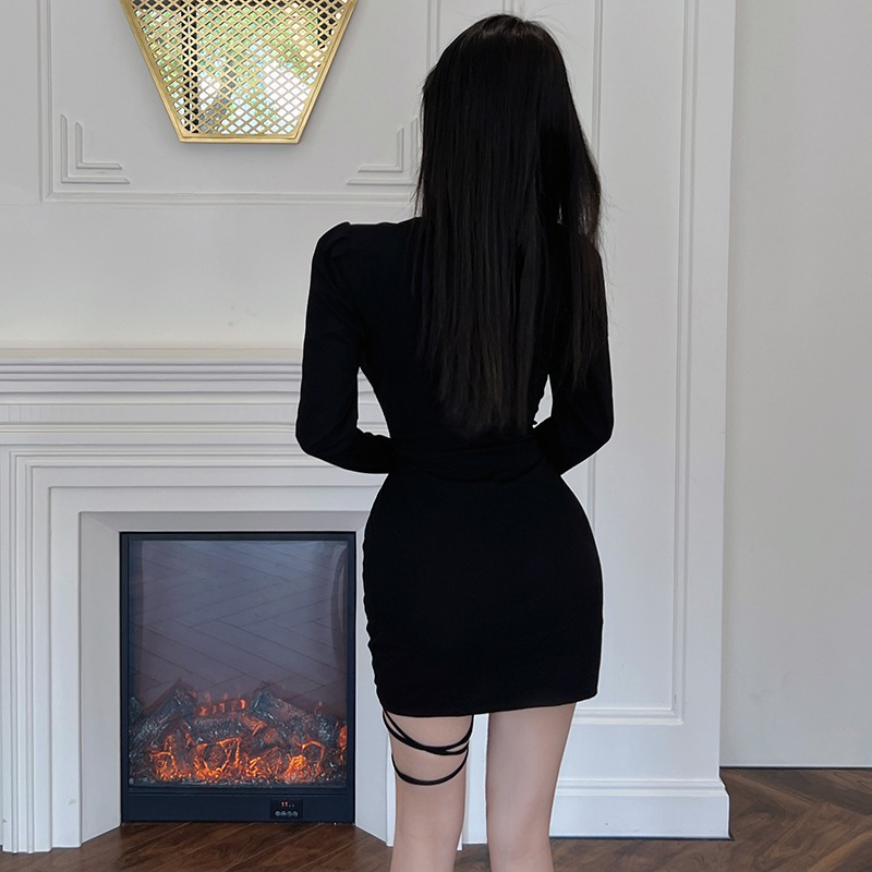 Maxct Long Sleeve Knit Dress Women Mature Feminine Glamour Tight Stretch Cool Sweet Babes Party Queen Street