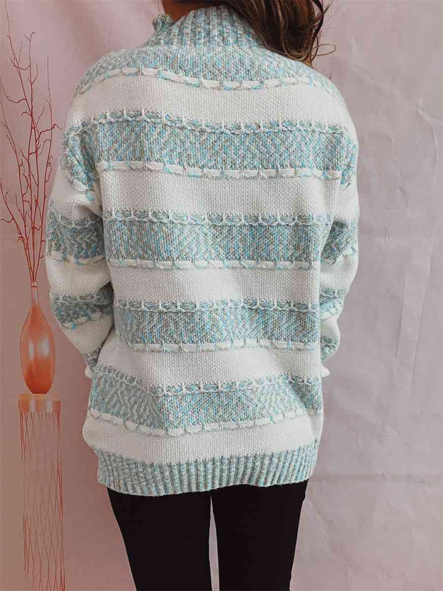Maxct &Striped Turtleneck Long Sleeve Sweater