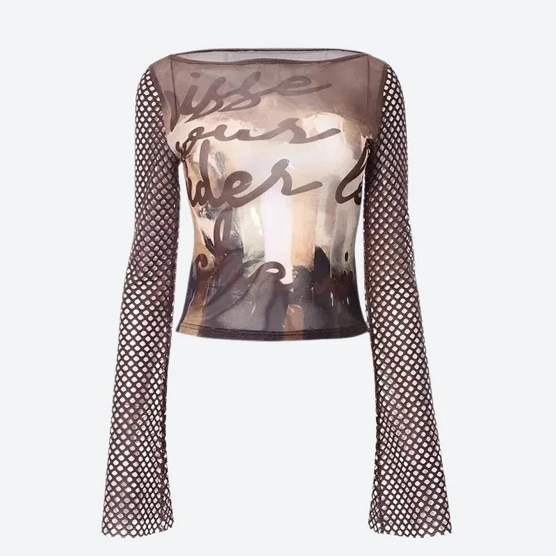 Maxct &Y2K Fishnet Sleeve Mesh Top