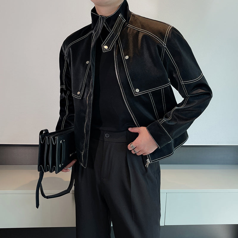 Maxct Topstitched Short Motorcycle Leather Jacket