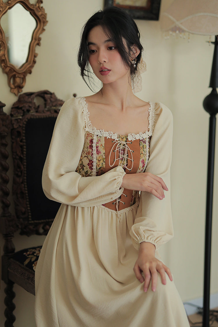 Rustic Rose Lace Up Corset Midi Dress Maxct