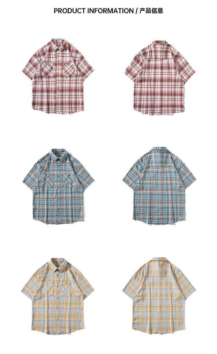 Maxct 90s Streetwear Japanese Niche Plaid Short-sleeved Shirt Men's Summer New Loose Trendy Brand All-match Shirt Couple's Coat Top