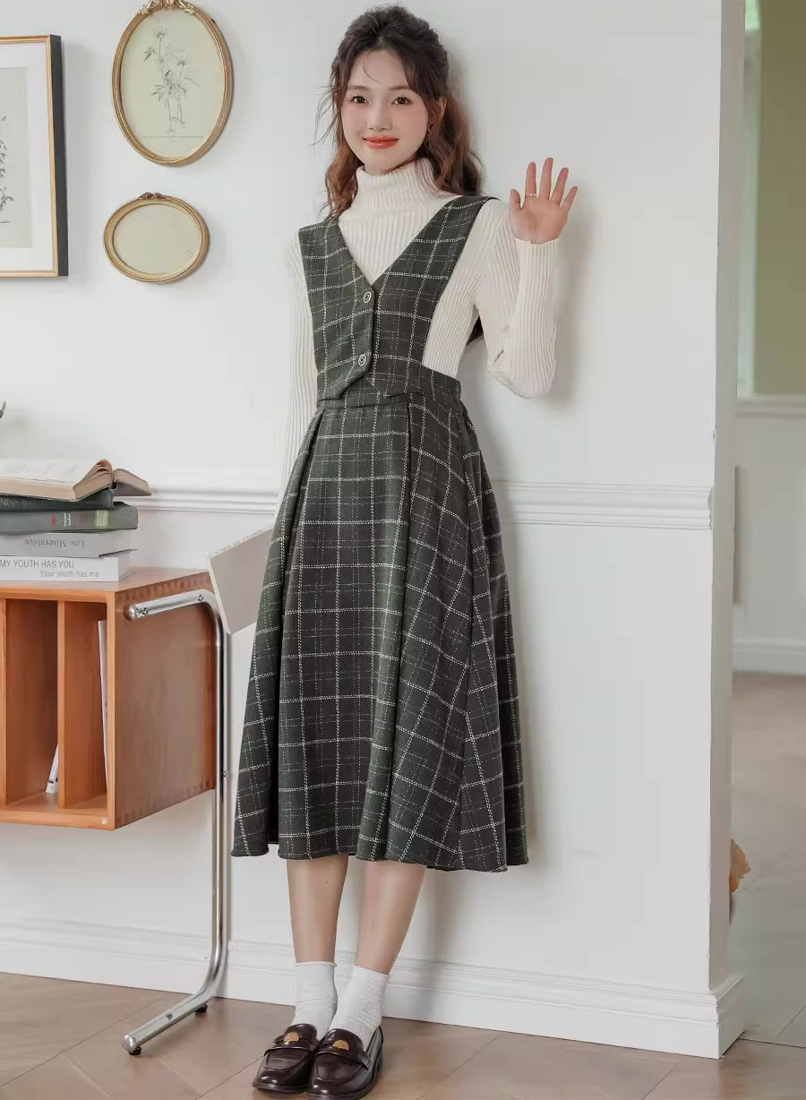 Plaid Vest Pinafore Dress Maxct
