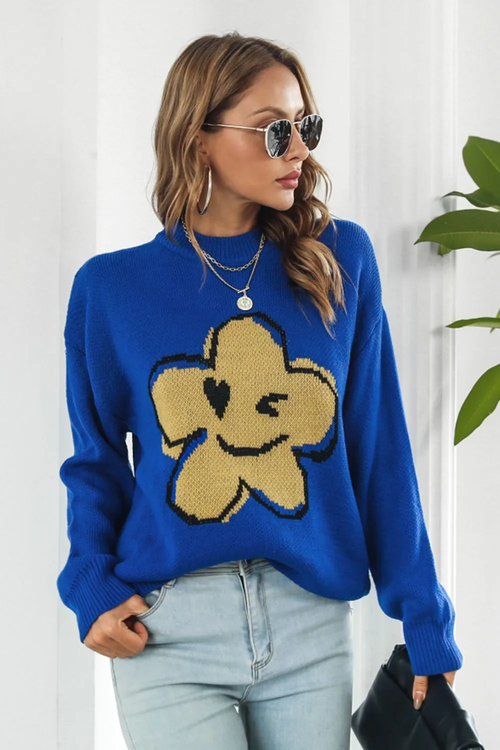 Maxct &Flower Graphic Drop Shoulder Sweater