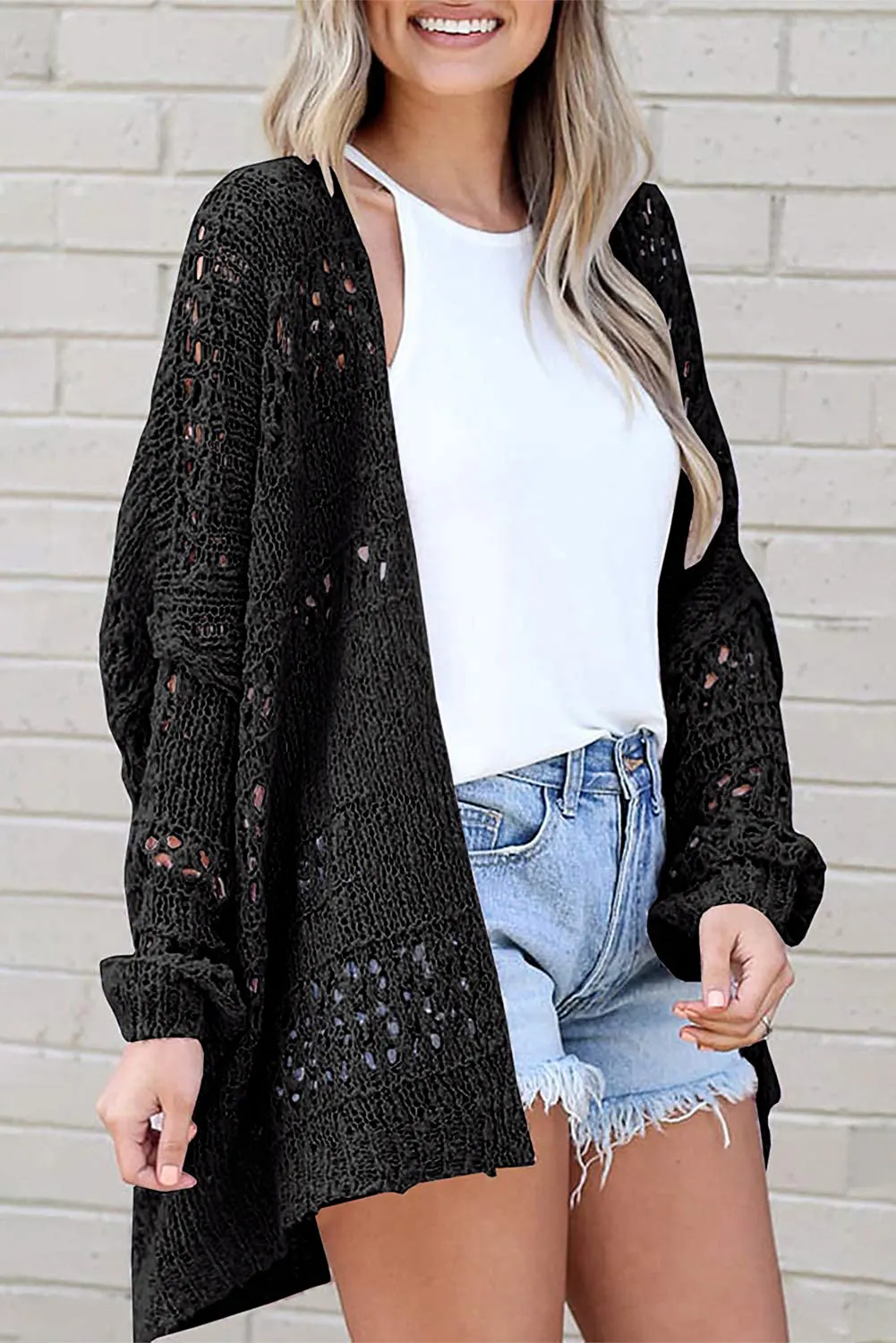 Maxct &Openwork Long Sleeve Cardigan
