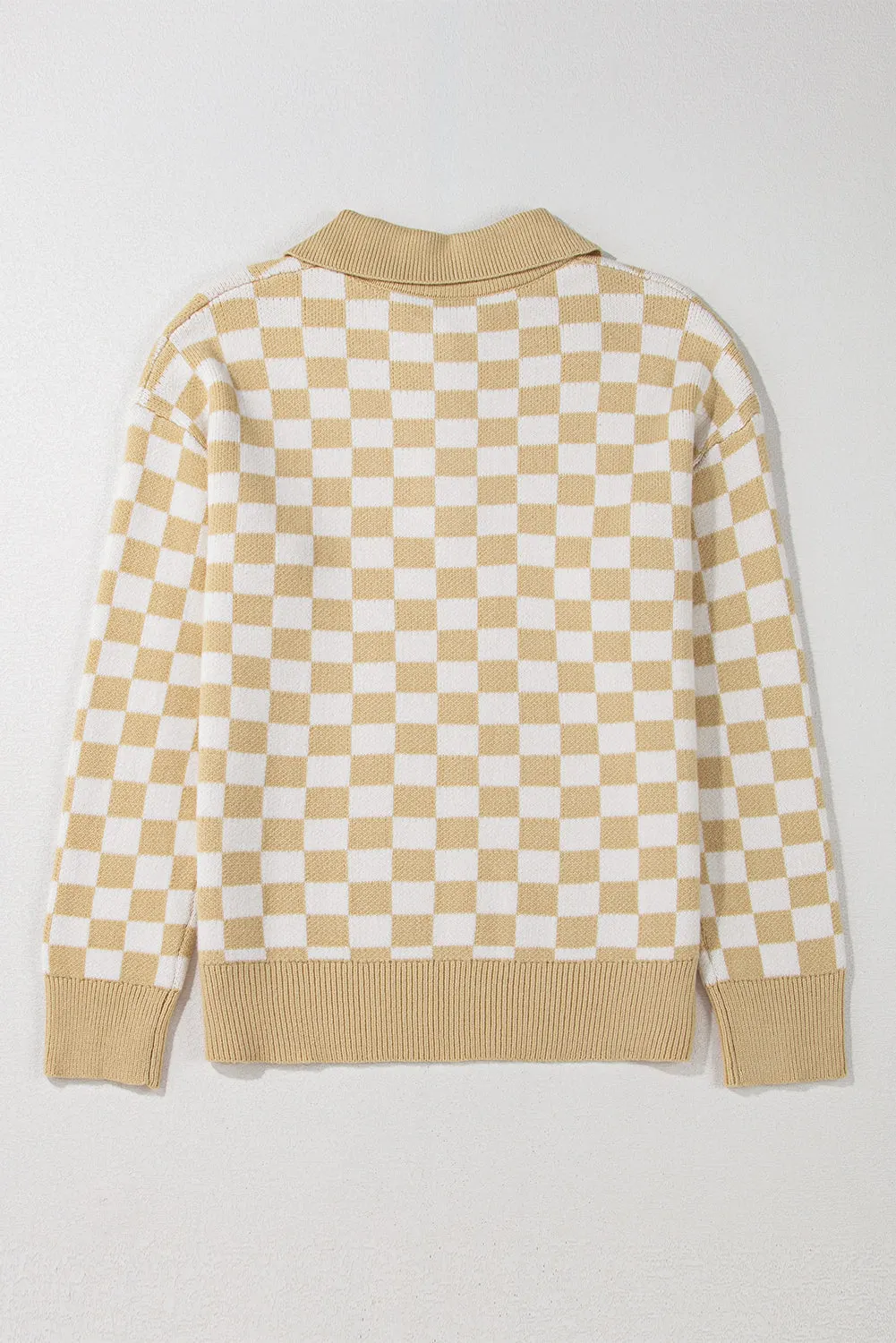 Maxct &Checkered Collared Neck Long Sleeve Sweater