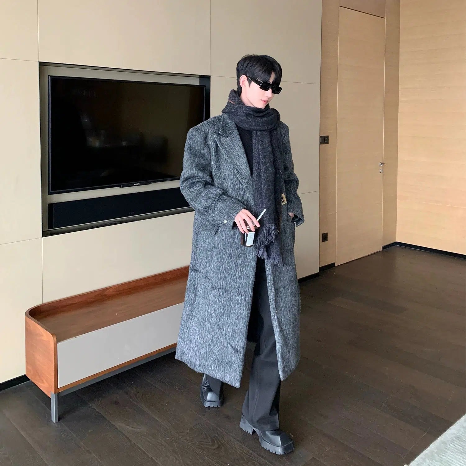 Maxct Mid-length Shoulder Padded Woolen Coat