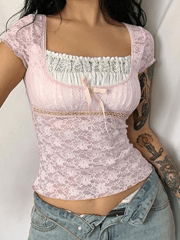 Maxct Lace Patchwork Crop Blouse