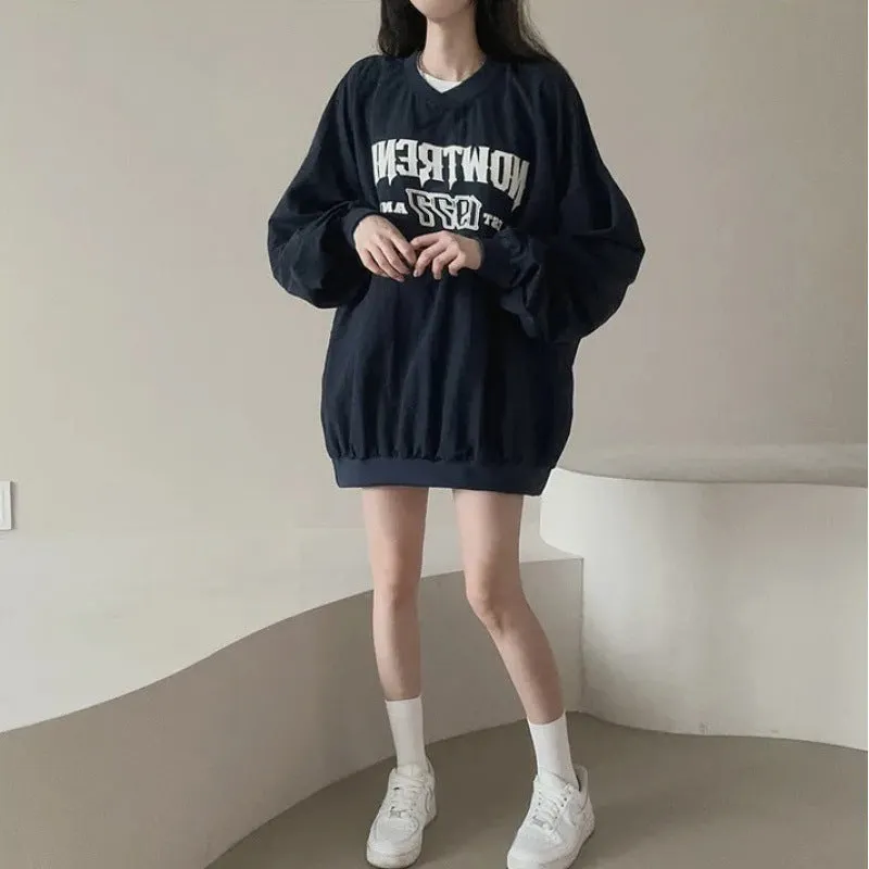 Maxct Letter Print Oversized Round Neck Sweatshirt