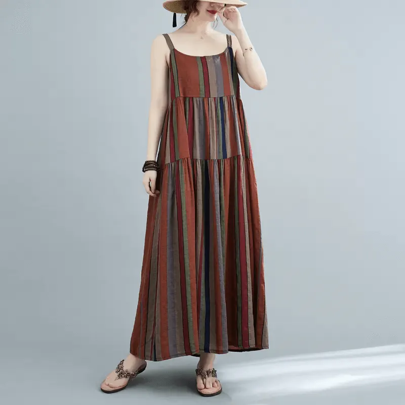 Maxct Women Summer Sleeveless Cotton-Linen A-Line Dress