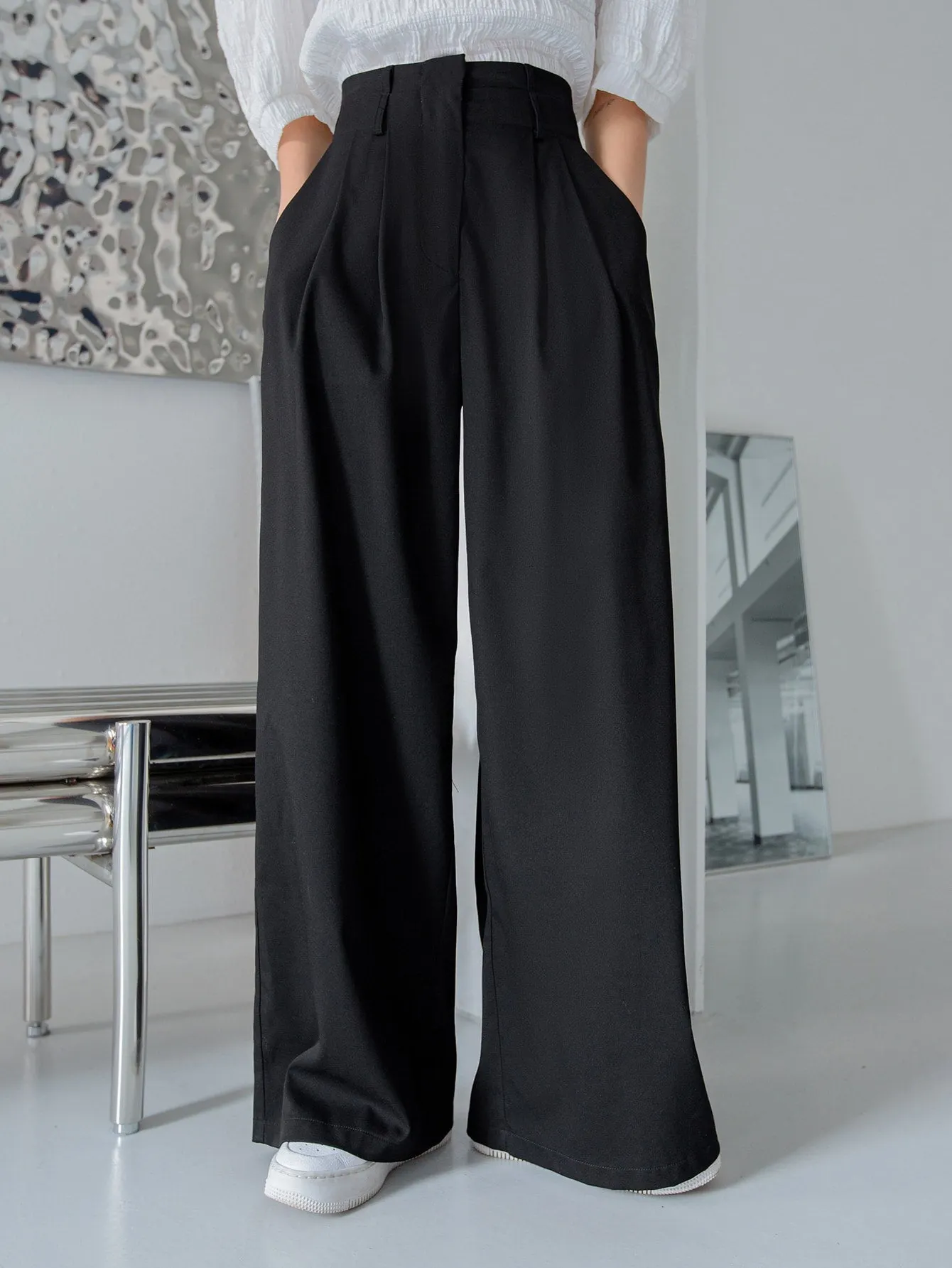 Maxct Slant Pockets Wide Leg Tailored Pants