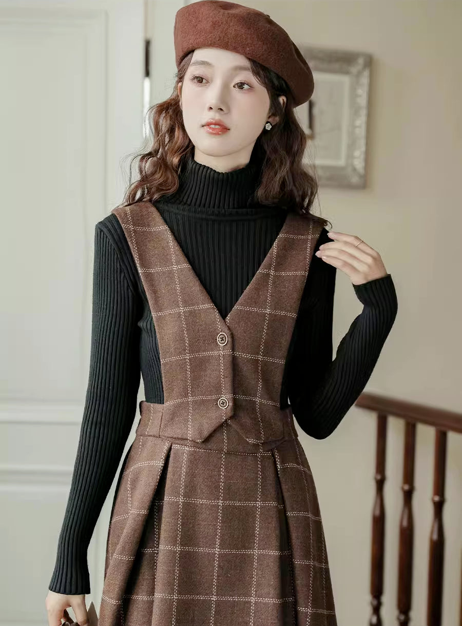 Plaid Vest Pinafore Dress Maxct