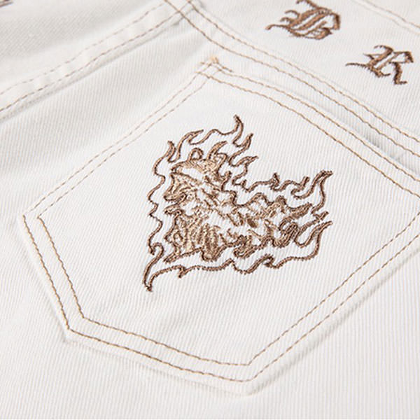 Heart Embroidery Cargo Jeans Maxct