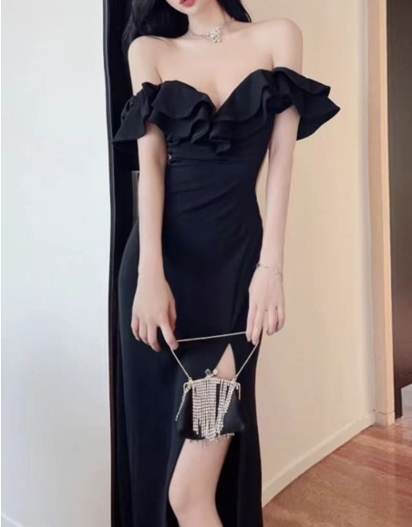 Women's Wear With Ear-rimmed Off-shoulder Bandage Dress French Style Women's Summer Party Adult Ceremony Evening Dress Dress