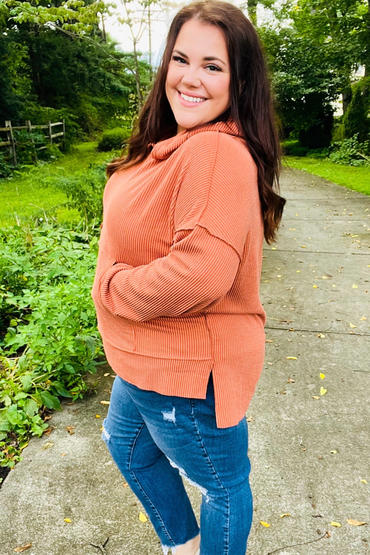 Maxct &Cozy Days Rust Mineral Wash Rib Knit Hoodie
