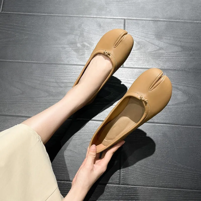 Women's Calf Casual Flats Split Toe Loafers Light Brown/Khaki/Silver/Beige/Black Maxct - Image 3