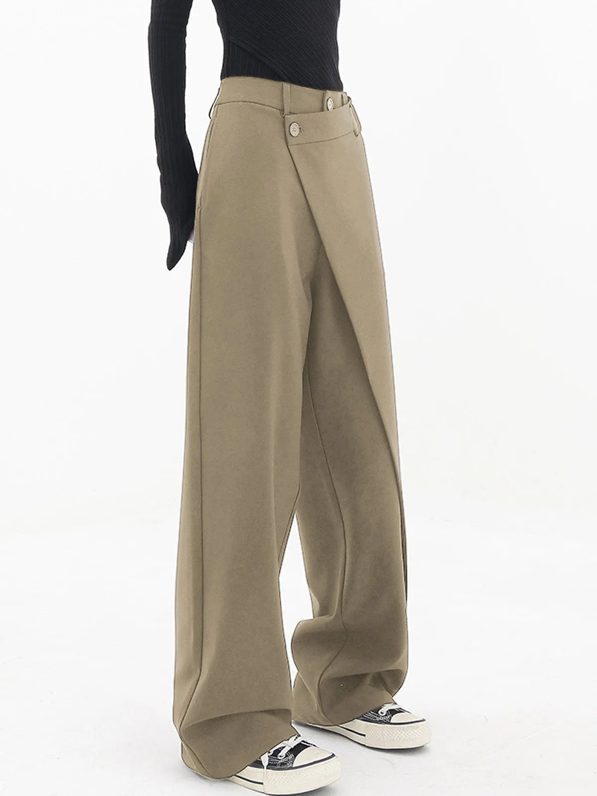 Maxct Asymmetrical Layer Button Wide Leg Dress Pants