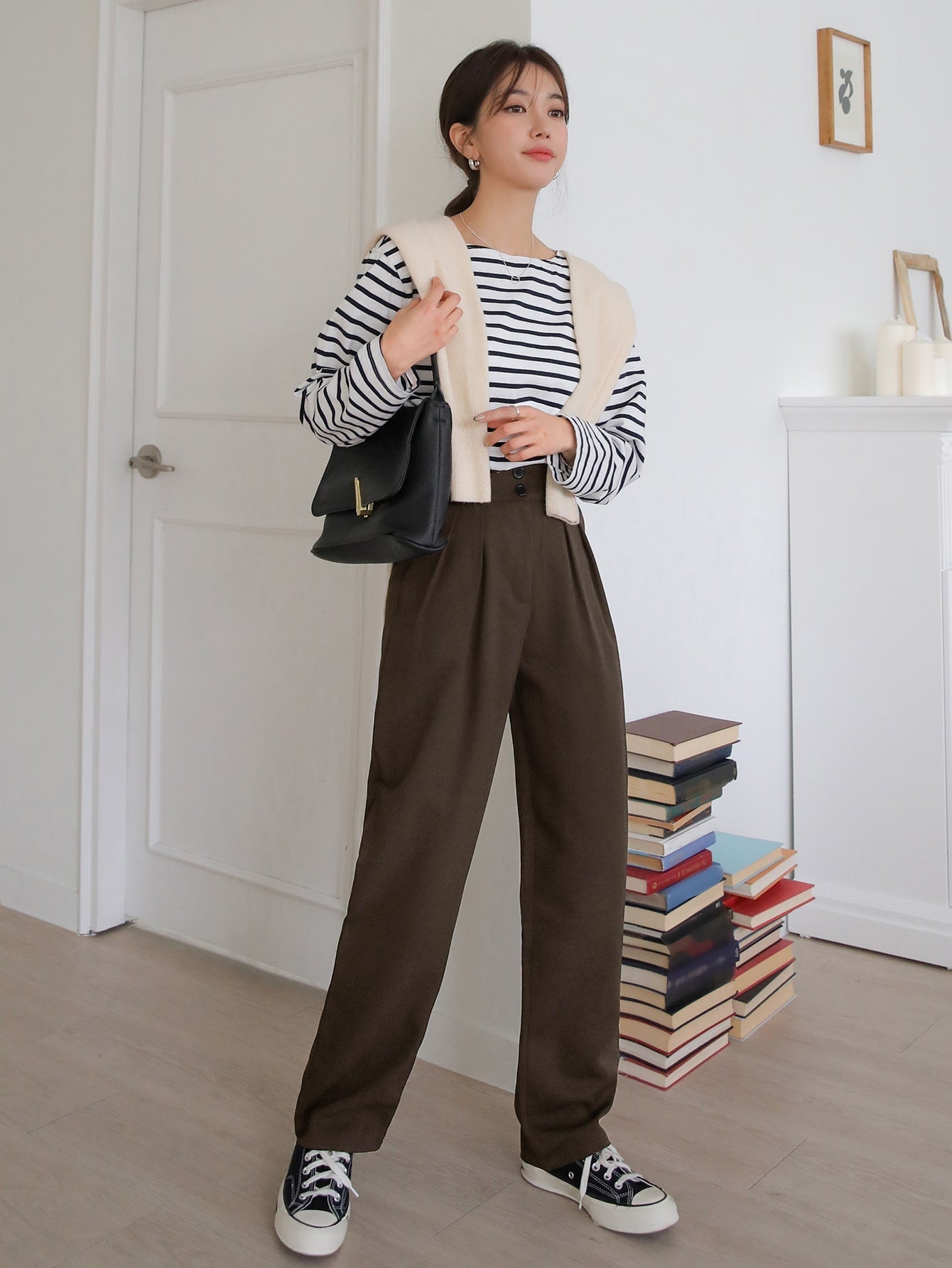 Maxct High Waist Plicated Detail Straight Leg Pants