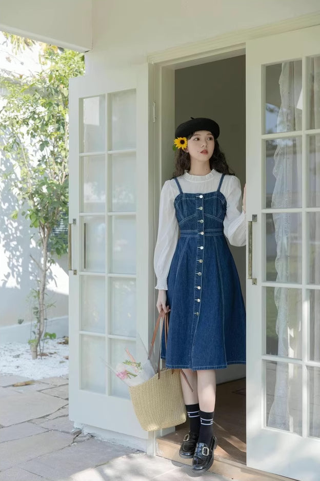 Button Down Denim Cami Midi Dress Maxct