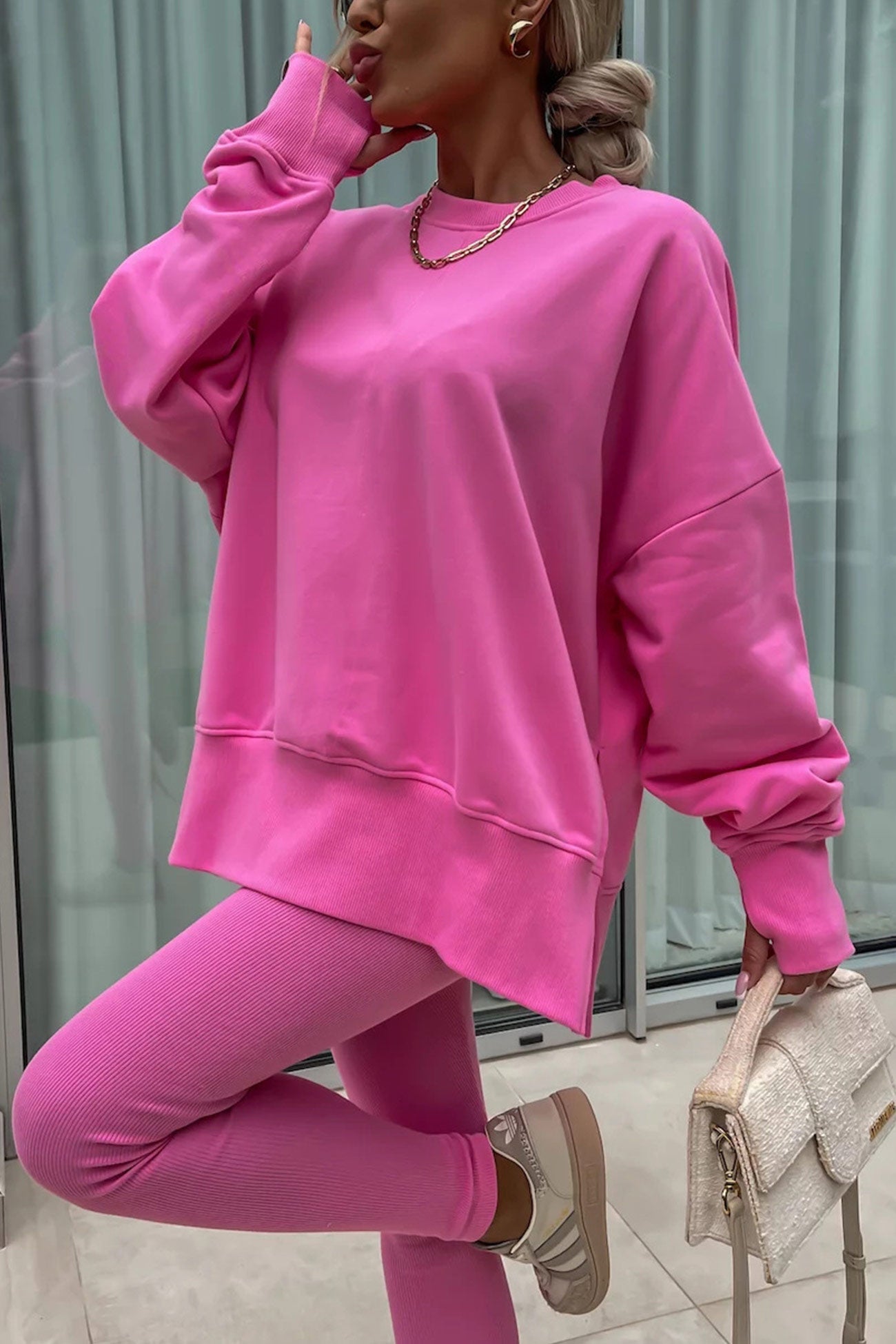 Maxct Crew Neck Slit Sweatshirt Legging Suits
