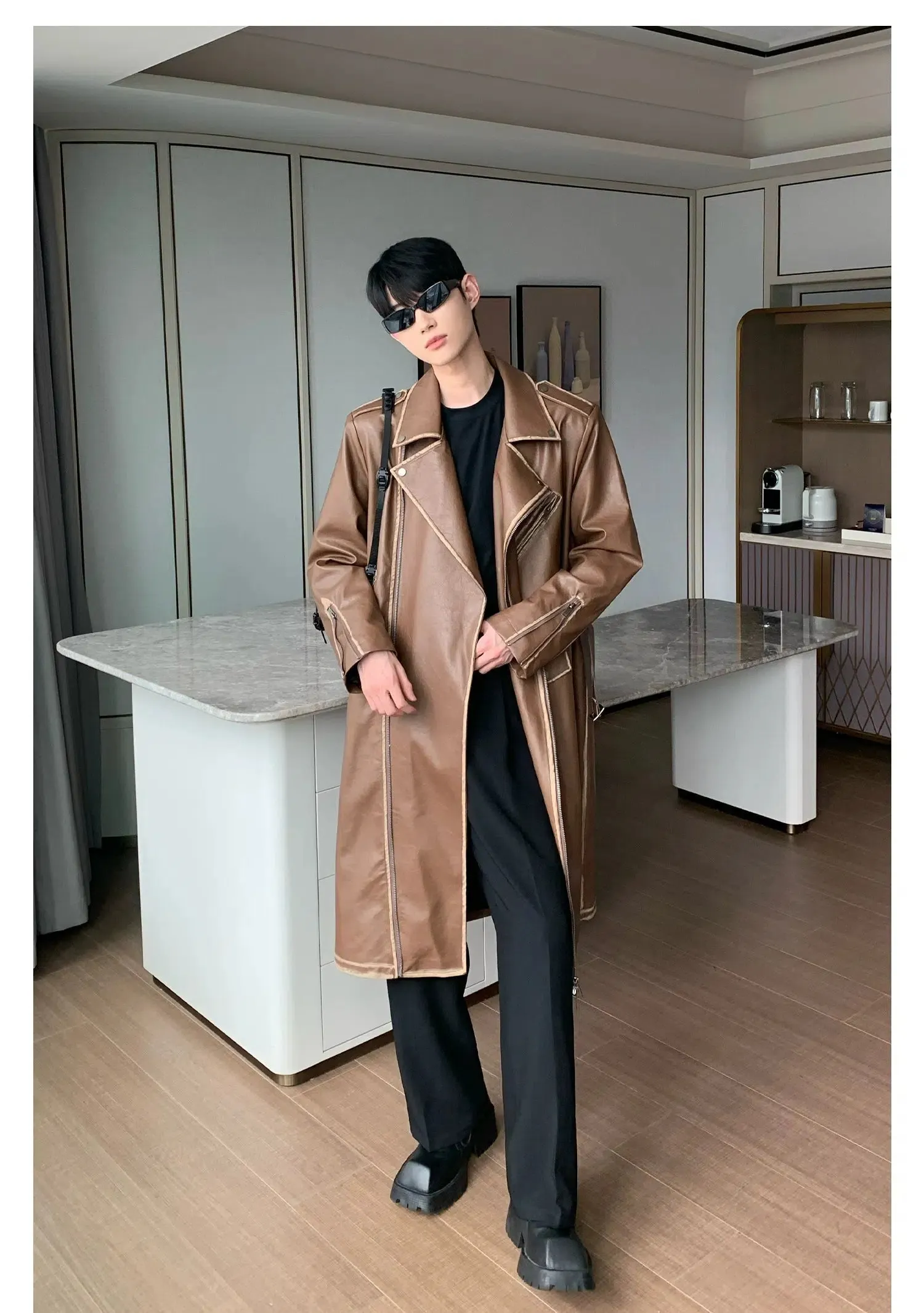 Maxct Over-the-knee Mid-length Leather Coat