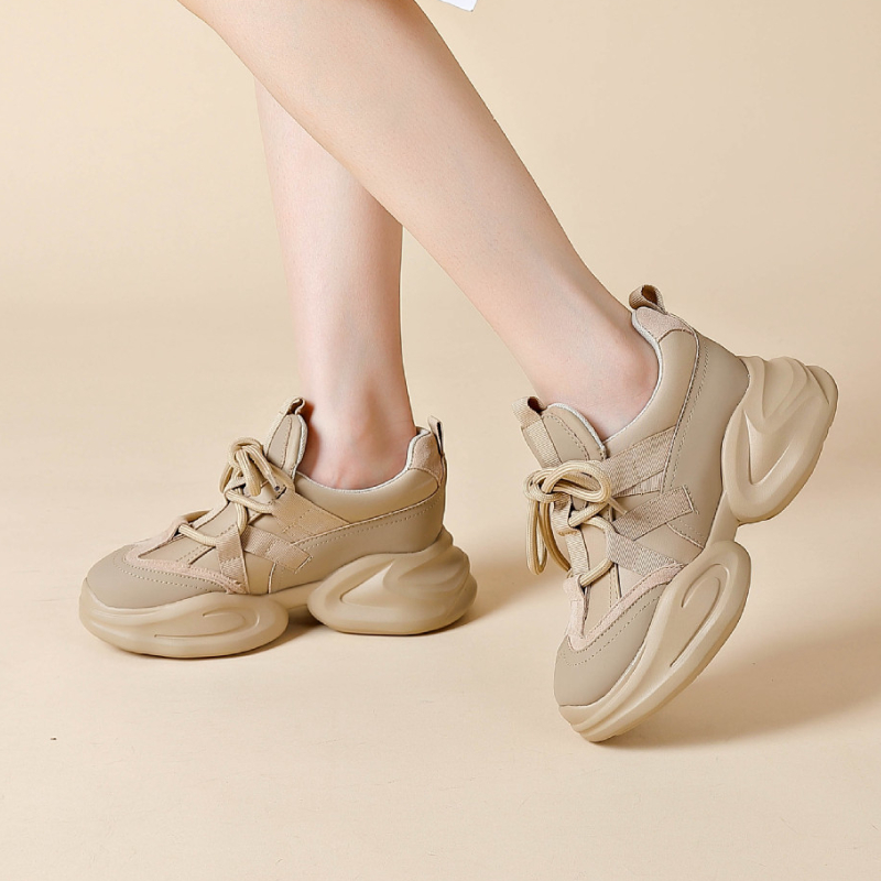 Women's 8cm Leather Air Mesh Sneakers - true deals club