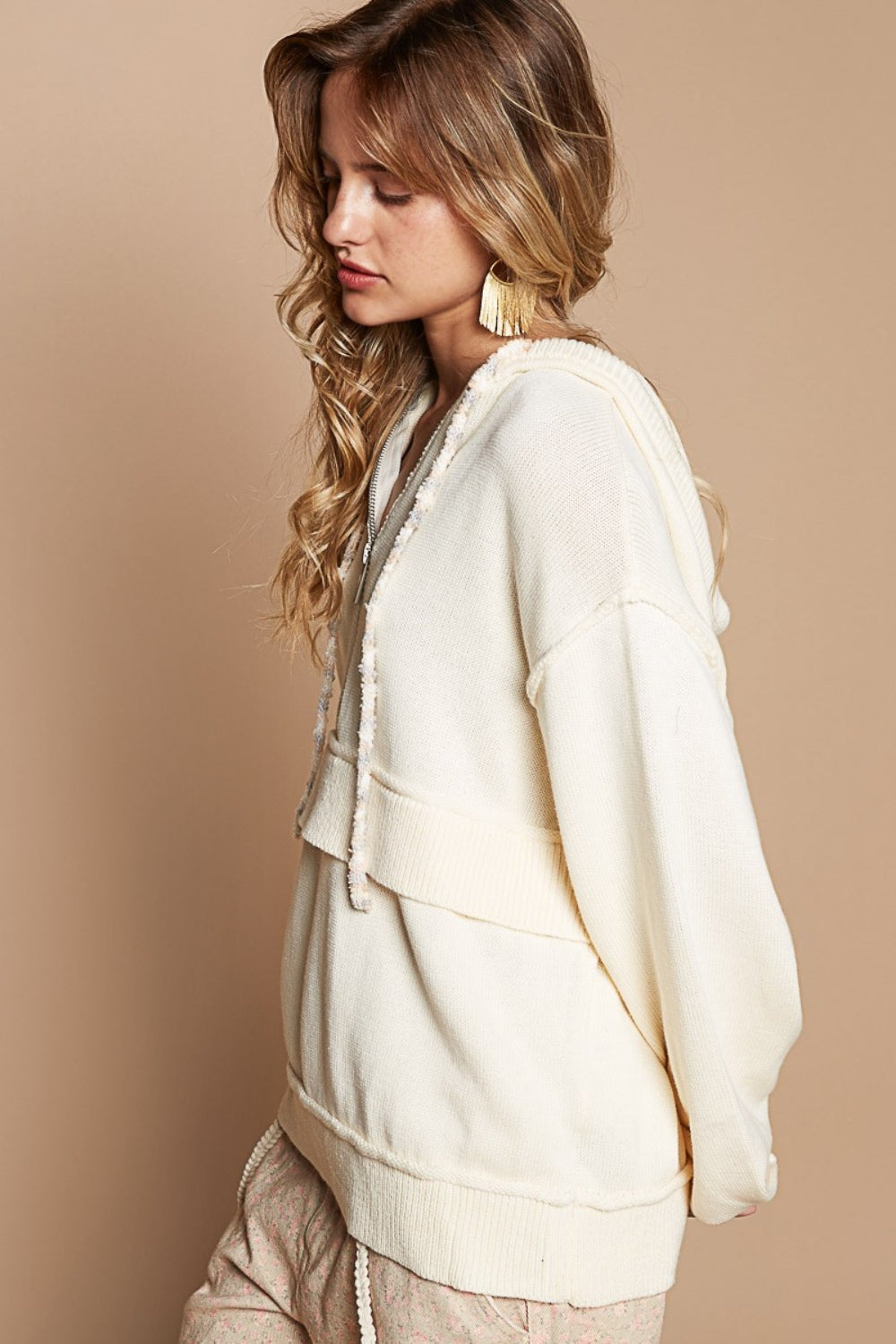 Maxct &POL Half Zip Drop Shoulder Hooded Sweater