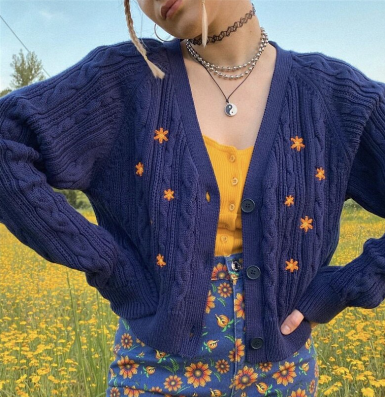 Maxct Retro Embroidery Flowers Cardigan