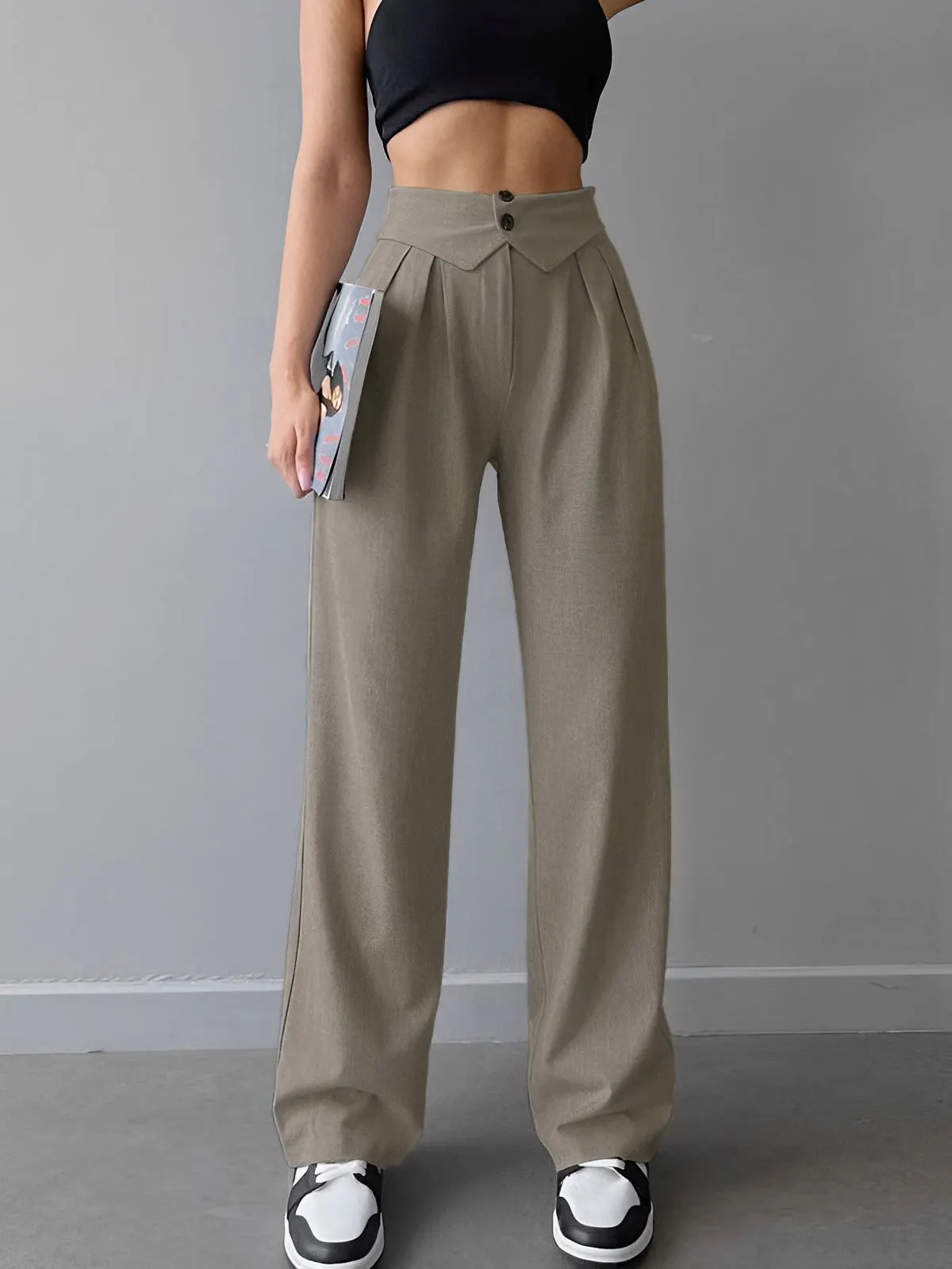 Maxct Street Fold Over Waistband Straight Leg Dress Pants