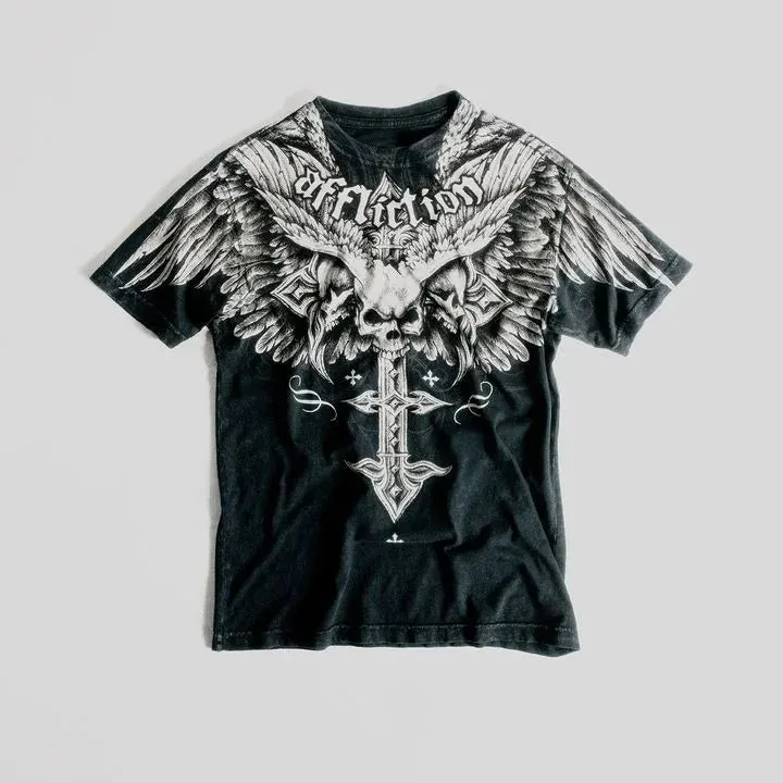 Maxct Summer Y2K Aesthetic Gothic Fashion Cartoon Printed Short Sleeved Graphic T Shirts Retro Hot Casual Loose T-shirt Couple Top 1017